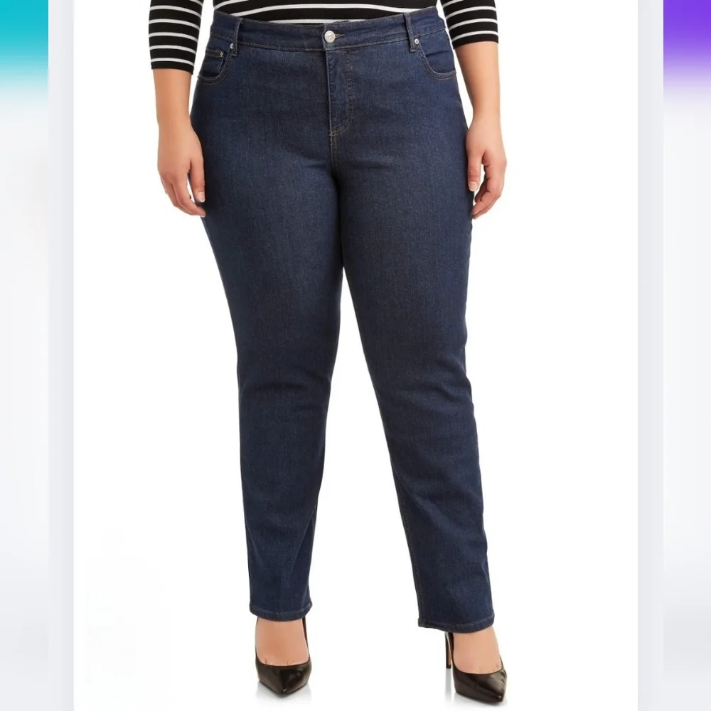 Terra & Sky 22W Like New Classic Straight Leg Jeans Dark Wash Blue Bx-3156